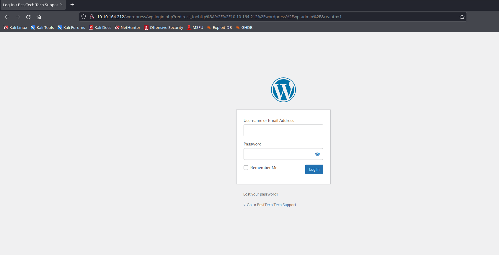 wordpress login page